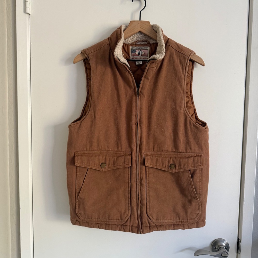 Weatherproof Heritage Brand Mens Workwear Vest Brown Sherpa Lined Small Utility